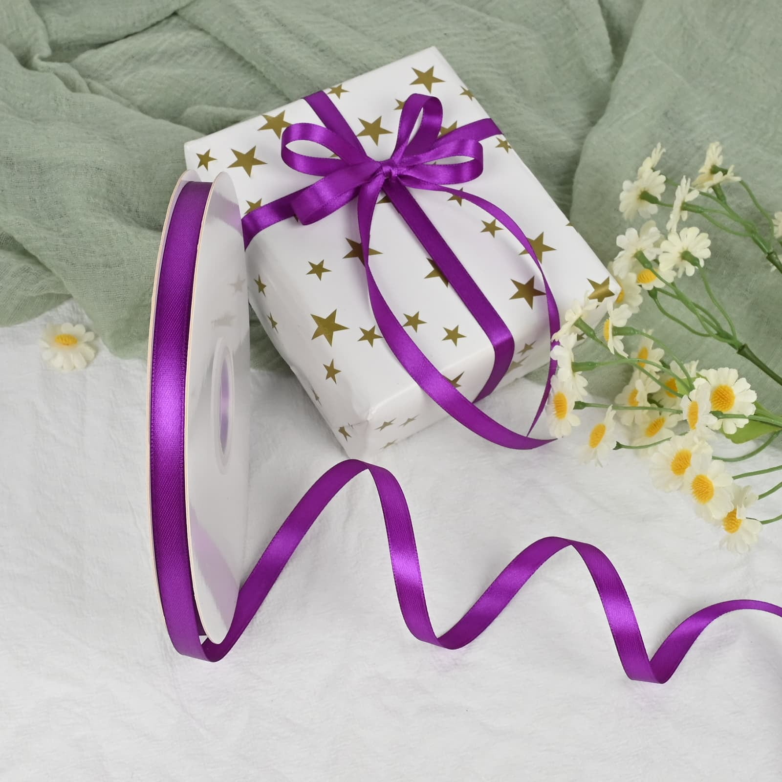 Double Face White Satin Ribbon — 3/8 Inch X 50 Yards, Polyester Ribbon For Wedding Decor, Gift Wrapping & DIY Crafts