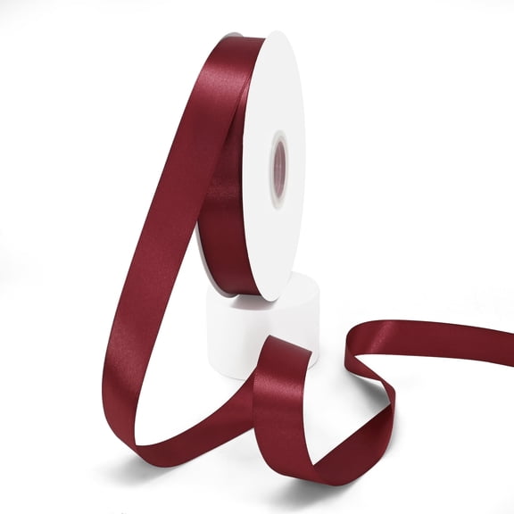 Double Face Satin Ribbon, Burgundy, Polyester, 1 inch X 100 Yards