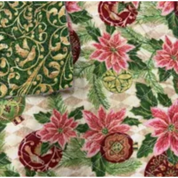 Double Faced Pre-Quilted Christmas Peace on Earth Metallic Paintbrush Studio