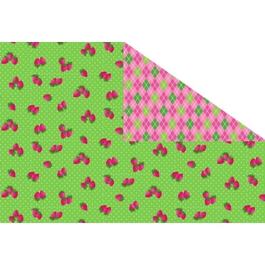 Double Faced Pre-Quilted Strawberries and Plaid Fabric Traditions Price per Yard