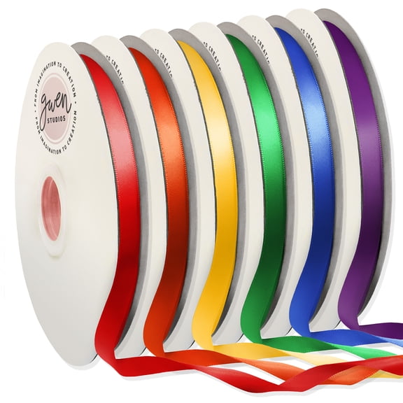 Double Faced Satin Rainbow Ribbon Pack, 6 Colors, 3/8" x 600 Yards by Gwen Studios