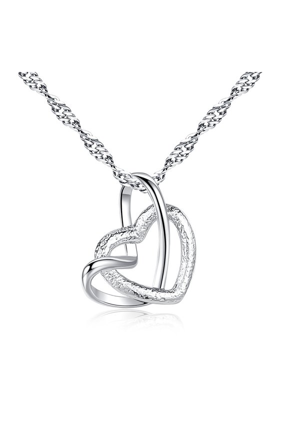 New Double Fair Elegant Lady Heart Pendant Necklace For Women Frosted Silver Color Collarbone Choker Chain Fashion Jewerly KAN090