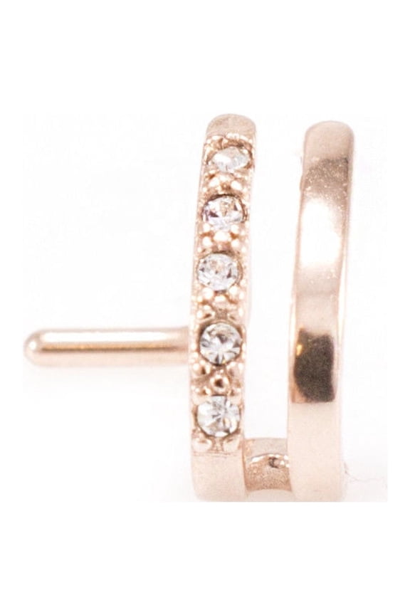Double Faux Hoop L-Shape Nose Ring with Clear Cz Nose Stud Gauge 18G (1mm)