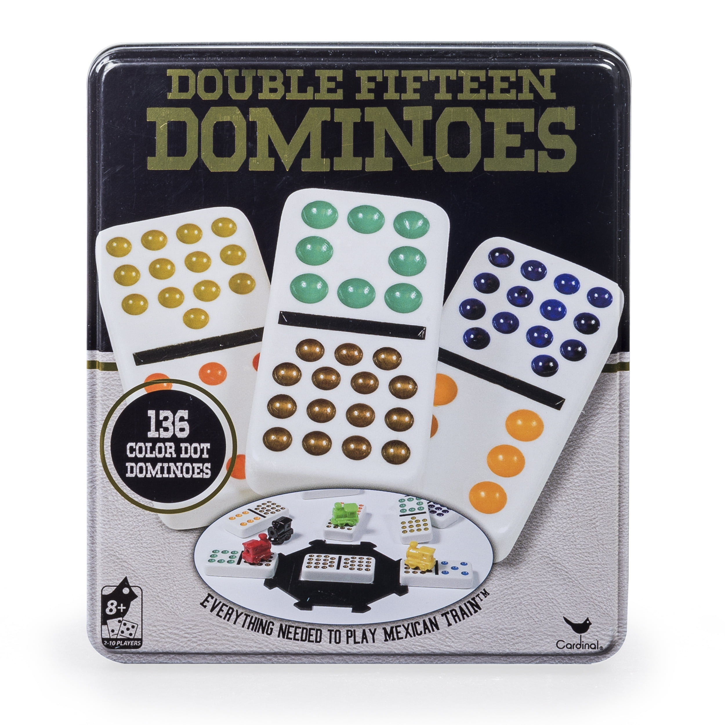 Masters Traditional Games Set De Dominó Doble 15 Con Estuche De Madera De Haya – Incluye 136 Fichas Con Puntos De Colores, Hub Y Locomotoras Para Mexican Train, Ideal Para 15+ Años