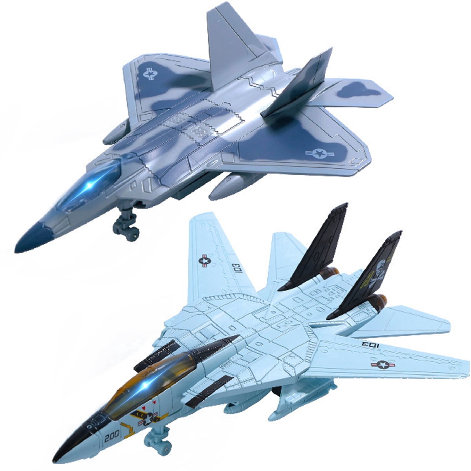Metal Fighter Jet Toy, F14 & F22 Diecast Planes with Lights & Sounds, Pull Back Military Airplane Toy, Birthday Gift for Toddler,Kids, Boys