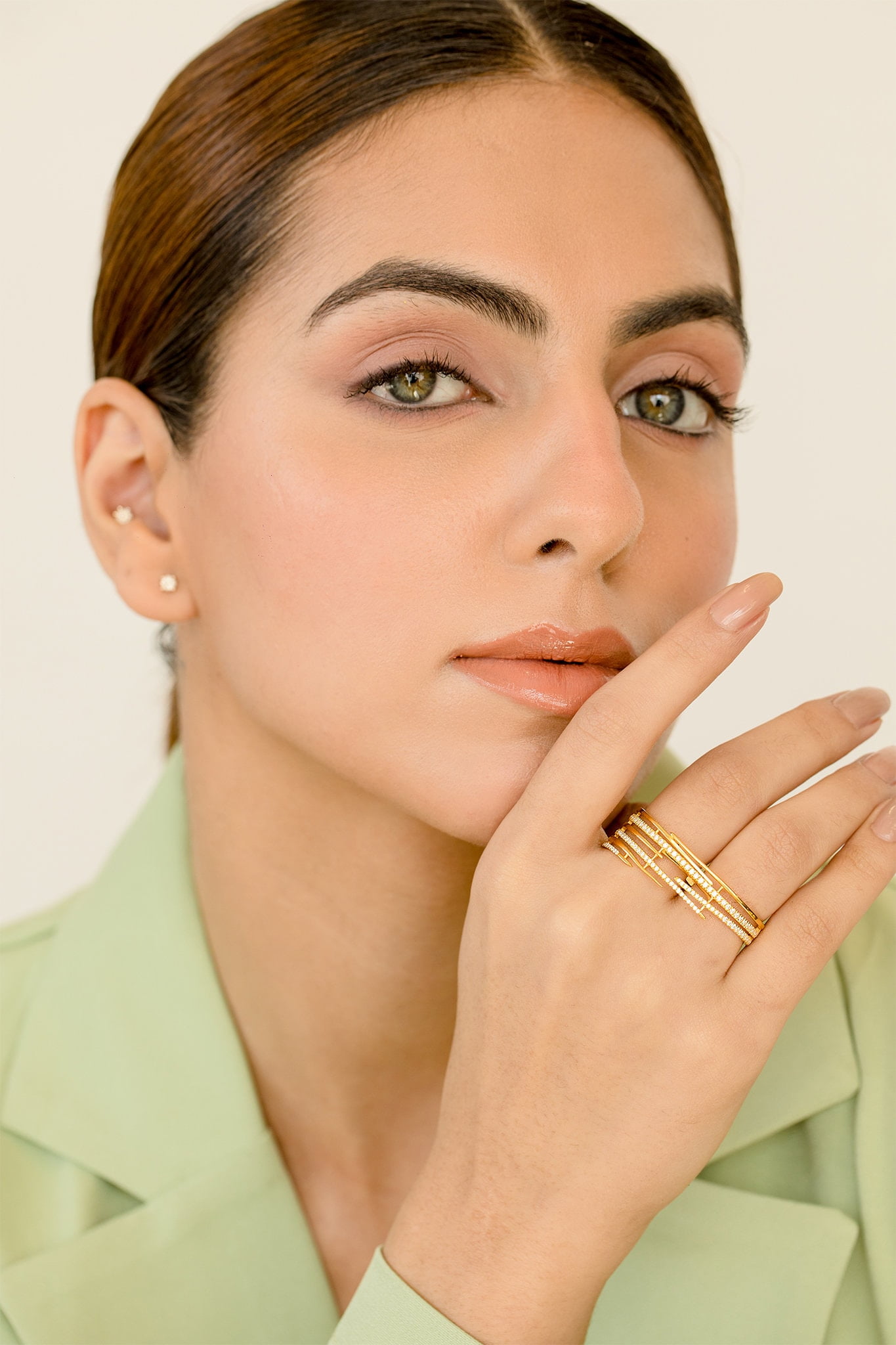 Double Finger Ring, 14k Gold Diamond Ring, Engagement Ring