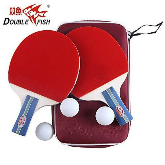 Double Fish Premium 2 Players Table Tennis Set - 2 Paddles, 3 Balls & Travel Case (Penhold)