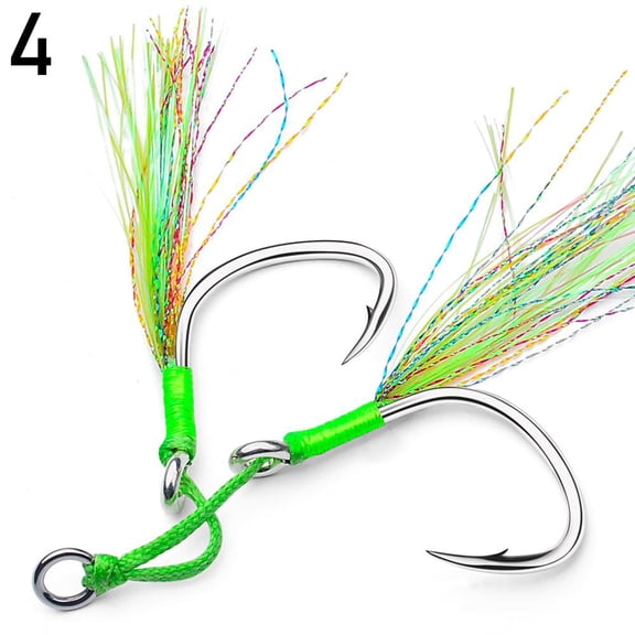 Double Fishing Assist Hooks Kit, High Carbon Steel Assist Hooks with Sharp Barbed Tips and Vibrant PVC Silk Streamers, Stainless Steel and Braided PE Line Connection