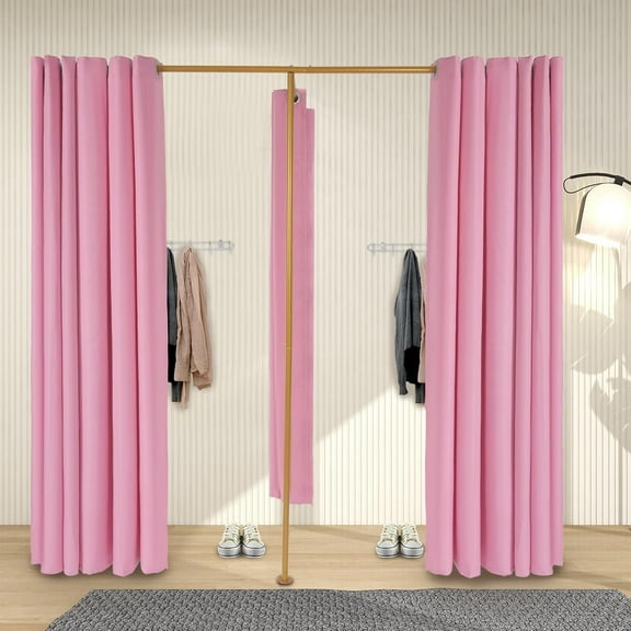 Double Fitting Room for Two, Dressing Room Wall-Mounted Fitting Room Privacy Curtain, 6.56 x 3.28 x 6.56 Ft,with Gold Frame,Sturdy Carbon Steel Frame,for Boutiques, Stores, and Exhibitions