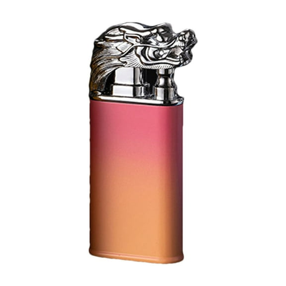 A Double Flame Jet Torch Metal Lighter Windproof Refillable Butane Gas Lighter Unique Dragon Design For Outdoor Use Camping Hiking Survival Emergency Tool High Temperature Flame Pink Orang