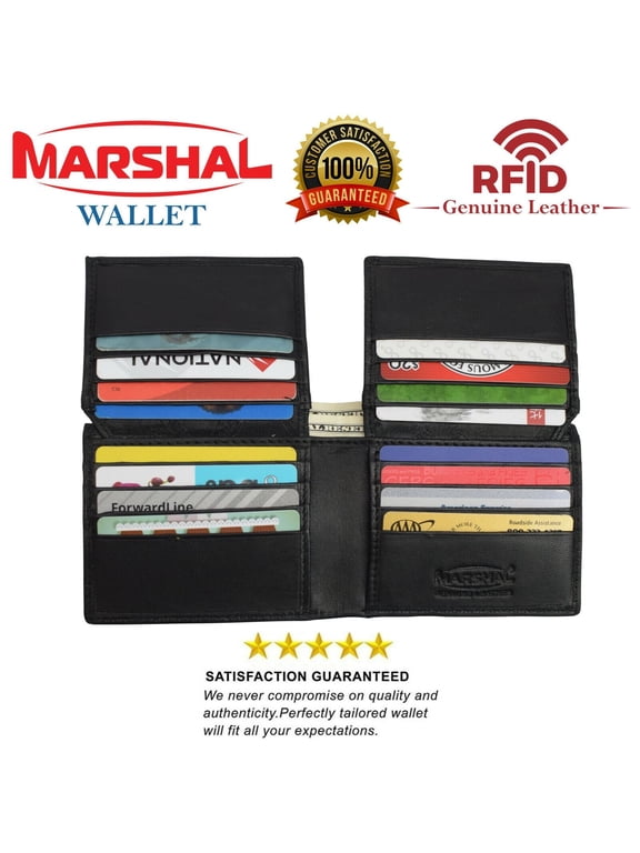 Double Flap Up Bifold Mens Wallet Cowhide Leather 16+ credit cards - 4 ID Window