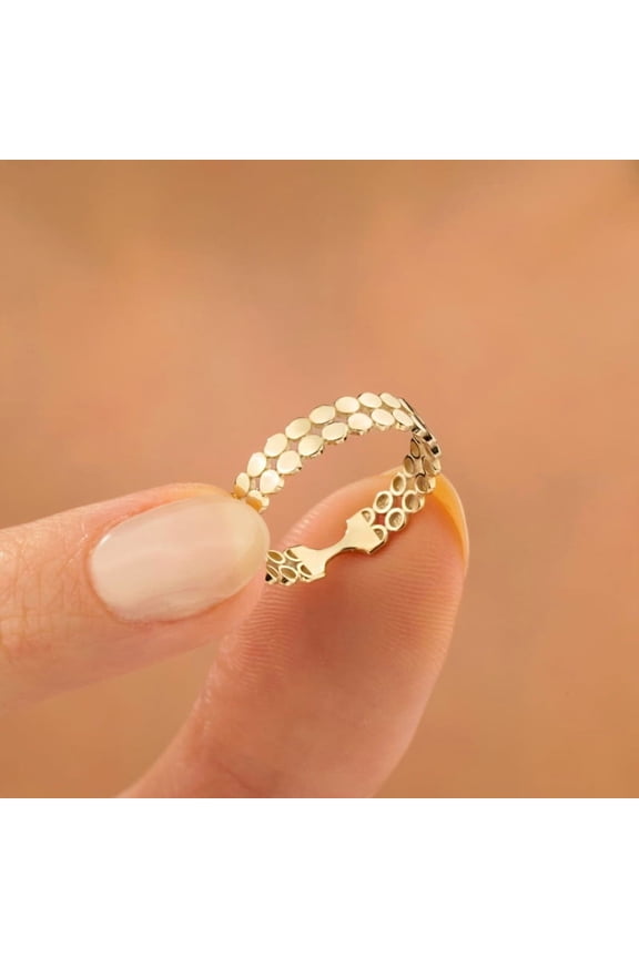 Double Flat Beaded Ring, Duo Eternity Ball Ring, 10k Gold Over Simple Bubble Ring, Dainty Dual Flat Bead Ring