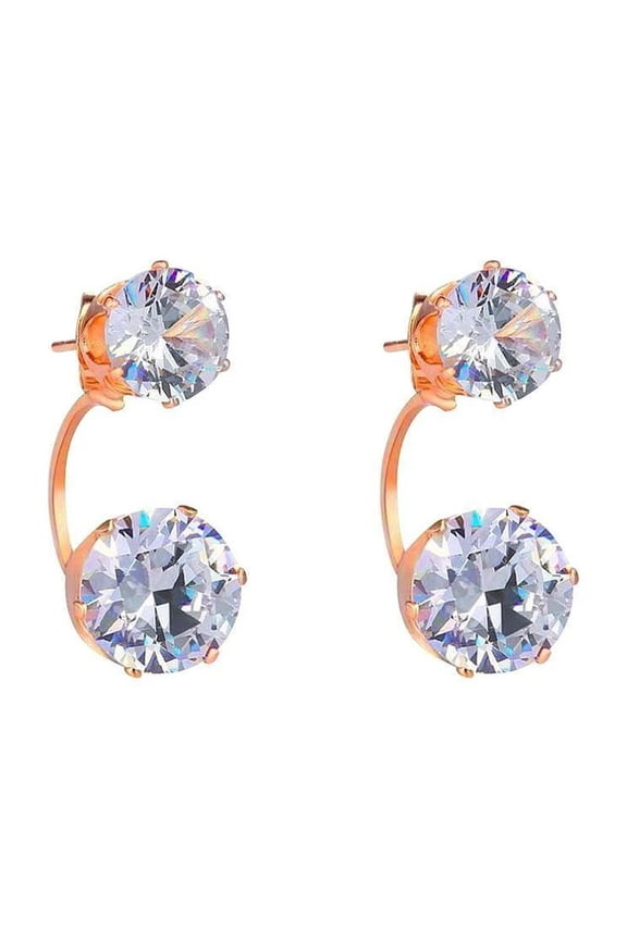 Double Flat Round Brass Cubic Zircon Stud Earrings Clear Platinum 26Mm P556