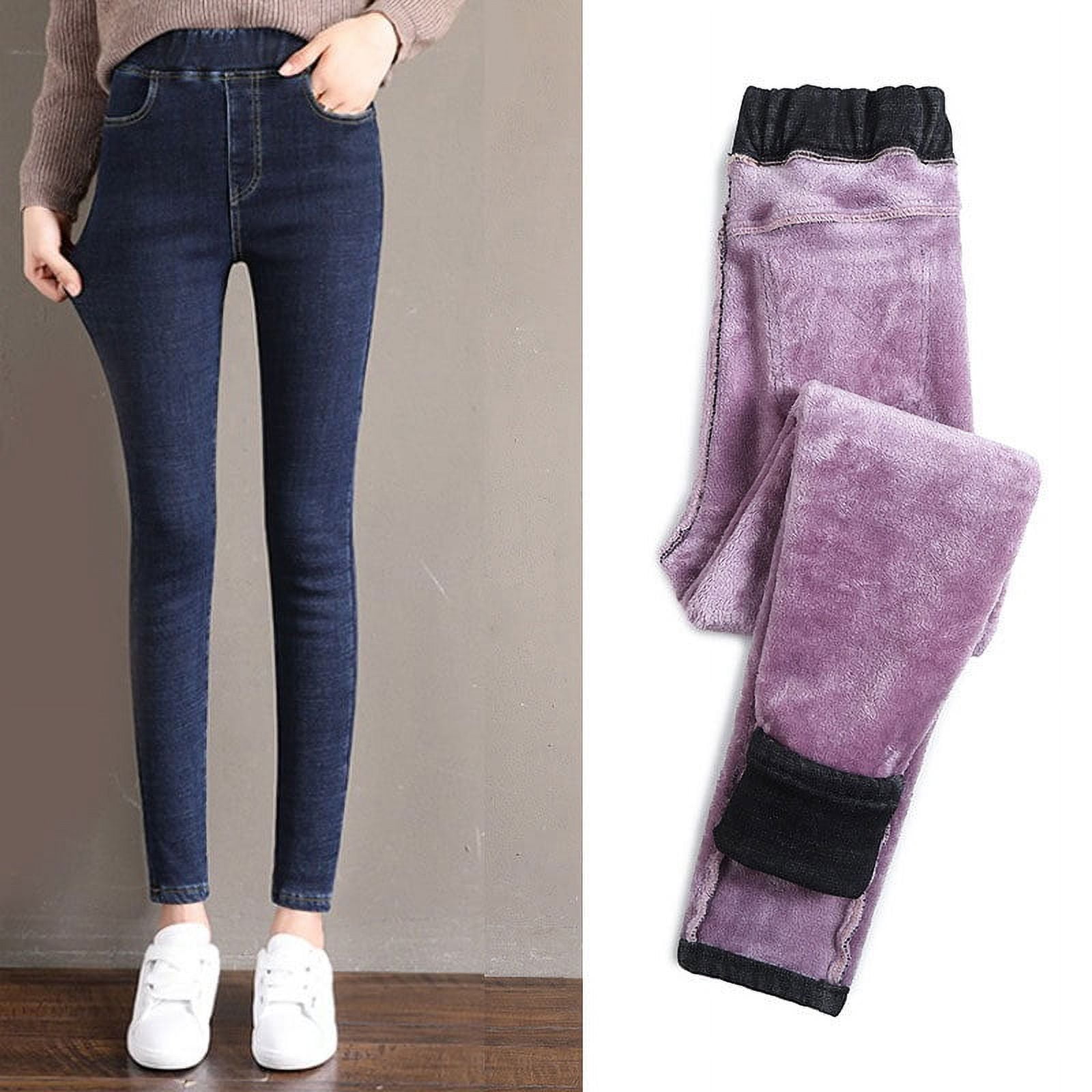 Double Fleece Thermal Jeggings Warm Pants Jean Winter Warm Pants