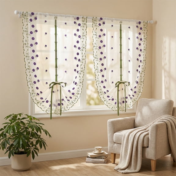 Double Floral Sheer Curtain, Romantic Lace Double Layer Light Shading Combined Design, Rod Pocket Drape, Window Screen for Bedroom Kitchen Home Indoor Light Adjusting Privacy Protection