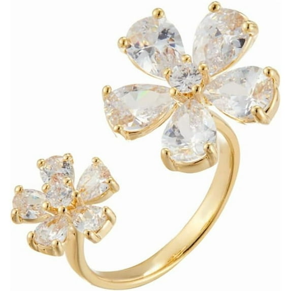 Double Flower CZ Ring for Women Gold Plated Floral Open Statement Ring Wedding Band Promise Engagement Rings Wrap Finger Rings Fashion Jewelry