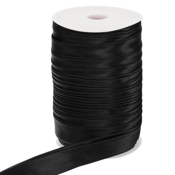 Uxcell Double Fold Bias Tape, Continuous Bulk Satin Fabric for Sewing and Quilting Black