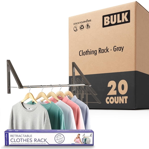 Double Foldable Clothing Rack with Extension Rod Wall Mounted Retractable Clothes Hanger for Laundry Room Hanging Drying Rod Collapsible Folding Garment Racks Dorm Accessories Gray 20 Pack