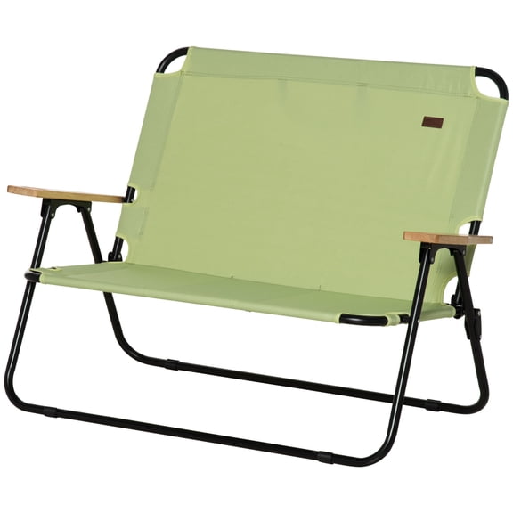 Double Folding Camping Chair Loveseat, Portable 2 Person Camping Couch with Cup Holders, for Outdoor Backpacking, Beach, Picnic, Green