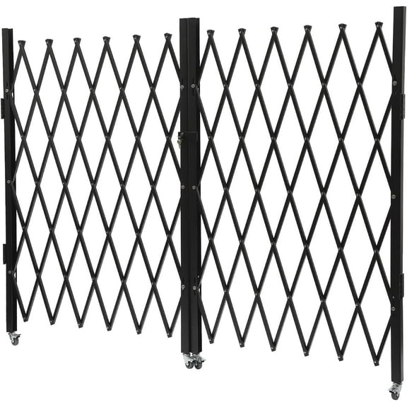 Double Folding Security Door, 5.25' H x 9.84' W Wall Mounted Scissor Gate - Iron & Aluminum Alloy Accordion Gate with 360 Rolling Barricade