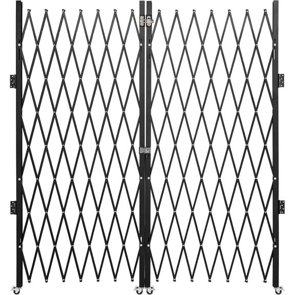 Double Folding Security Gate 63x122 In Steel Scissor Gate Lockable Hasp 360 Swivel Casters