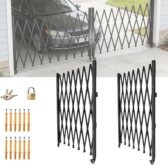 Double Folding Security Gate with Lockable Scissor Design and 360 Swivel Casters, 51" H x 156" W Folding Door Gate, Steel Accordion Security Gate for Warehouse & Factory