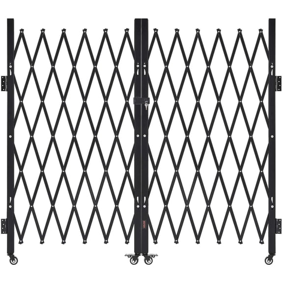 Double Folding Security Gate,Lockable Scissor Gate with 360° Swivel Casters, Outdoor Barricade Steel Retractable Gates, for Entry Security, Garage, Warehouse & Pool, 125.98/145.67 x 63.19 in (W x H)