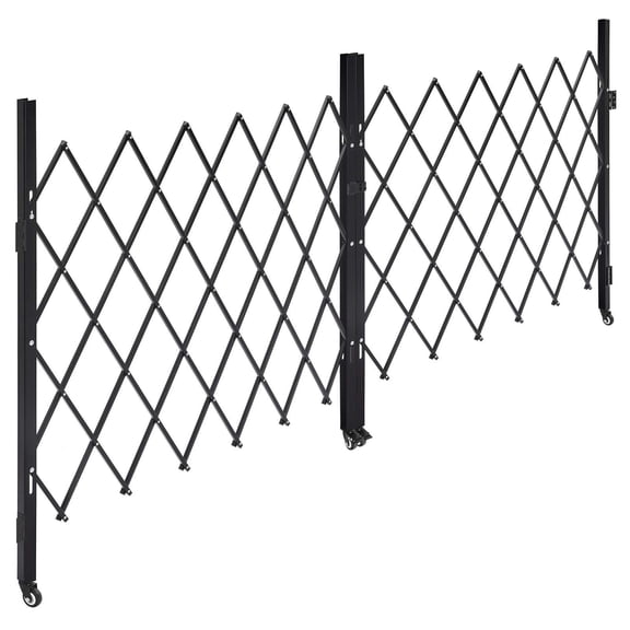 Double Folding Security Gate, Lockable Scissor Gate with 360 Swivel Casters, Outdoor Barricade Steel Retractable Gates, for Entry Security, Garage, Warehouse & Pool, 125.98 x 63.19 in (W x H)