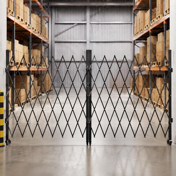 Double Folding Security Gate, Lockable Steel Scissor Gate with 360 Swivel Casters for Garage, Warehouse & Entry Security, 155.12 X 86.81 In