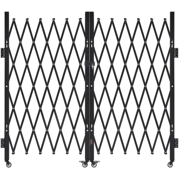 Double Folding Security Gate with Locking Scissor Door 360 Degree Swivel Casters Outdoor Barrier Steel Telescopic Gate for Entrance Security Garage Warehouse Pool 125.98 x 63.19 Inches