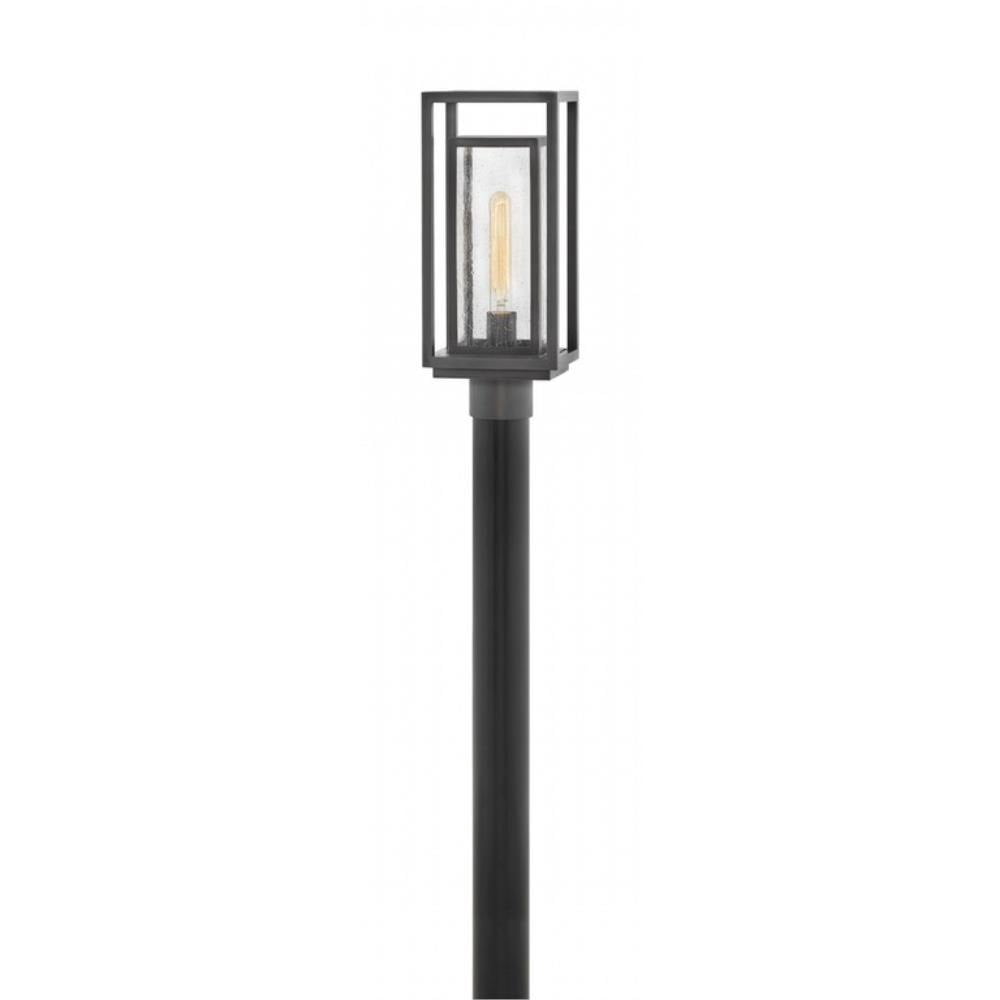 Double Frame 1-Light Medium Outdoor Post or Pier Mount Lantern in Black with Clear Seedy Glass 7 inches W X 17 inches H-Oil Rubbed Bronze Finish-E26