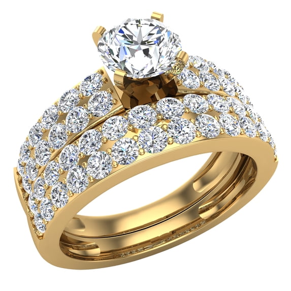 Double French-Set Band Diamond Wedding Ring Set 1.85 CT 18K Gold ( G , VS )