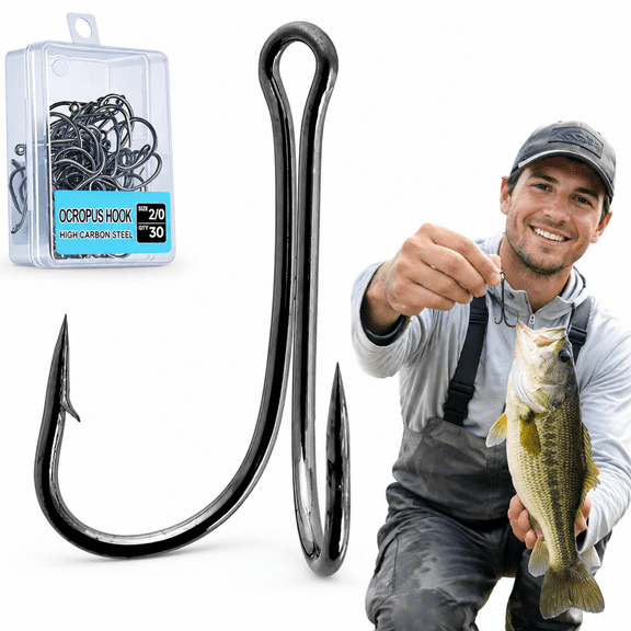 Double Frog Fishing Hooks, 30-Pack High Carbon Steel Wide-Gap Hooks for Bass Fishing
