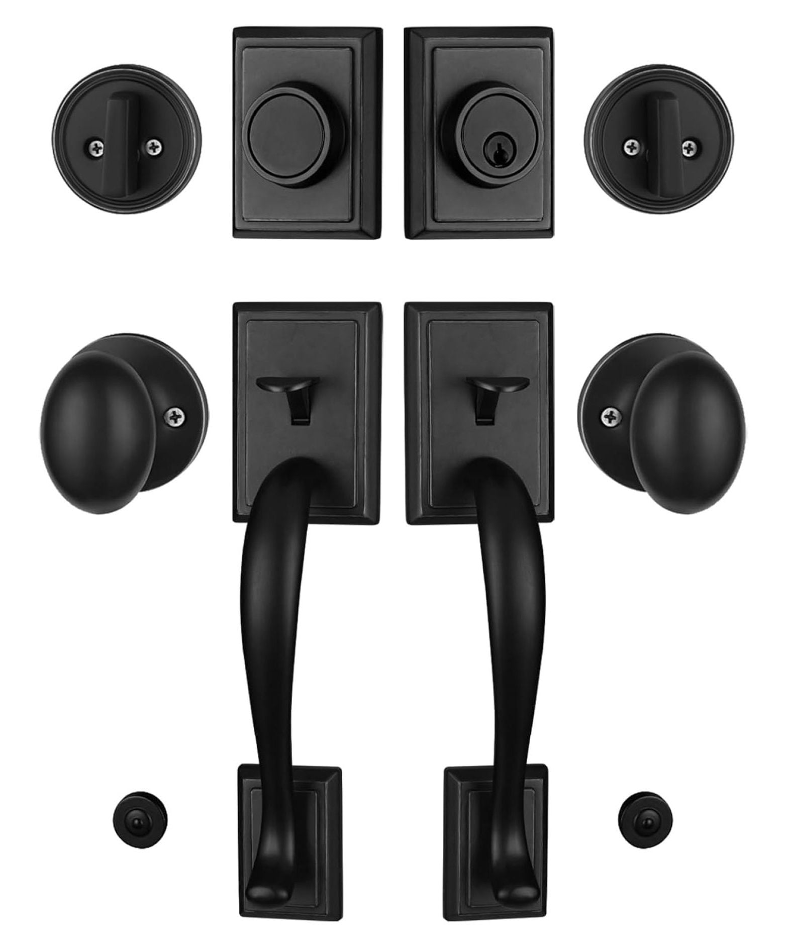 Double Front Door Handle Set with Matte Black(Keyed & Dummy Handle)