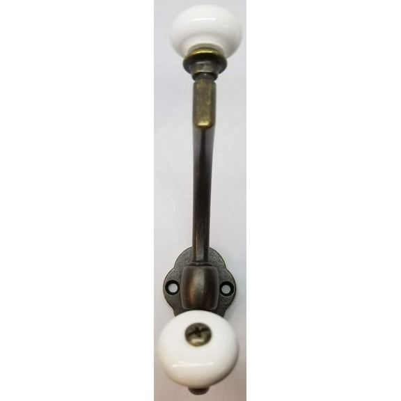 Double Front Mount Coat Hook Porcelain Knobs Old Classic Vintage Rack hat (Antique Brass)