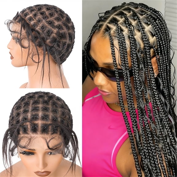 Double Full Lace Crochet Wig Caps With Natural Knots Crochet Wig Cap Easy For Wig Making, Breathable Lace Braided Cap For Crochet Braids, Glueless Hair Net With Bang