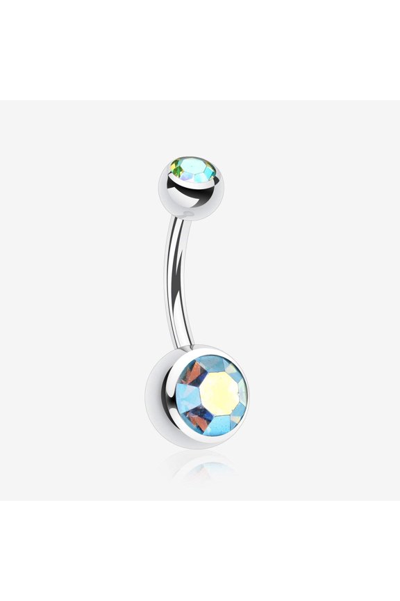 Double Gem Ball Steel Belly Button Ring