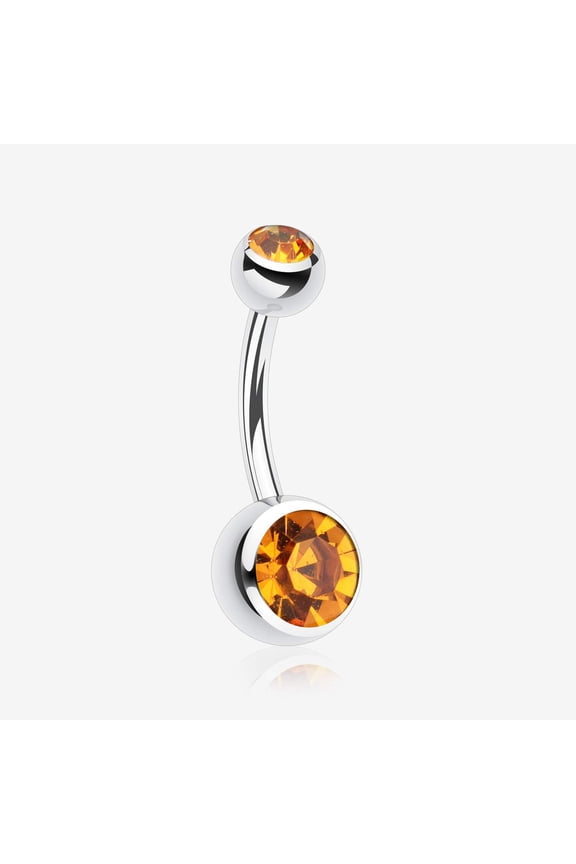 Double Gem Ball Steel Belly Button Ring