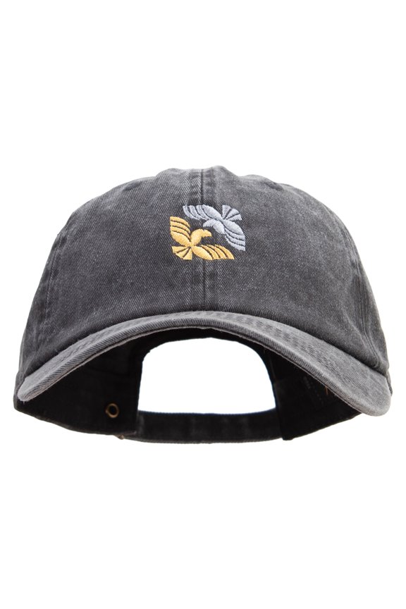 Double Geometric Birds Embroidered Cotton Twill Premium Pigment Dyed Cap - Black OSFM
