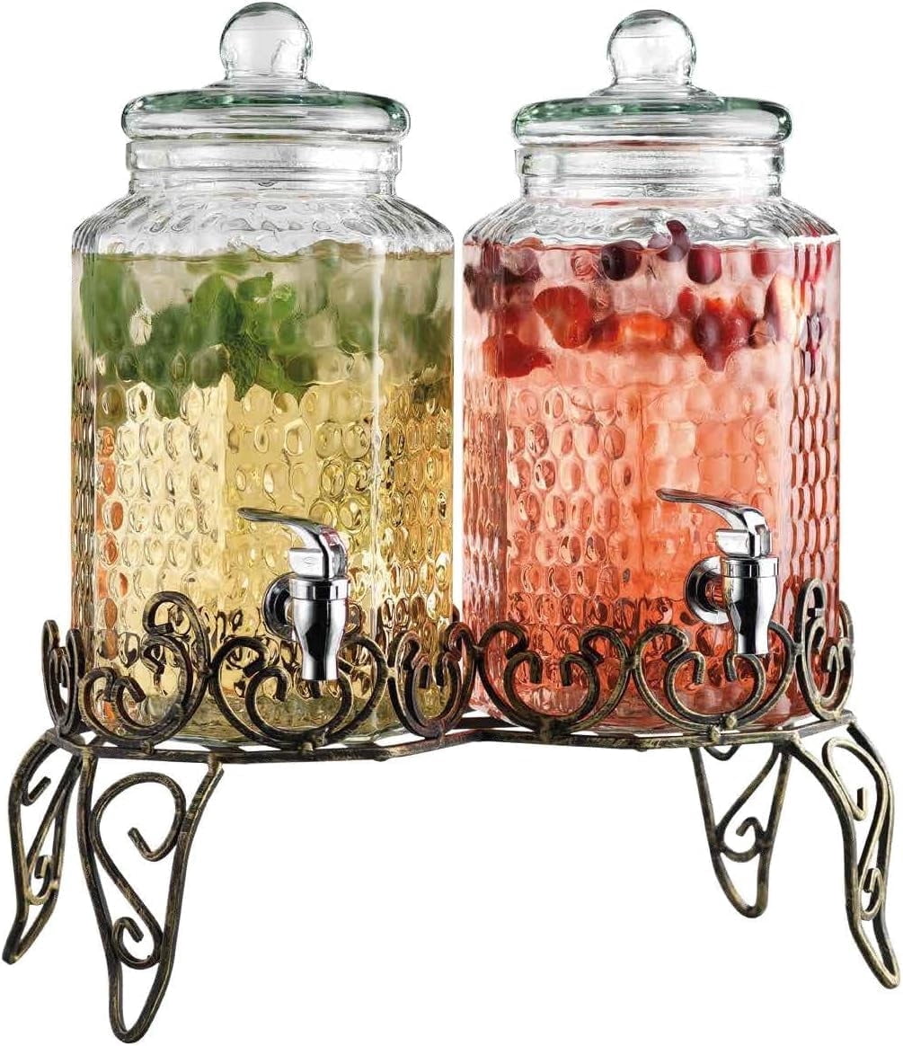 Double Glass Beverage Dispensers 1 Gallon Double Hammered Drink ...