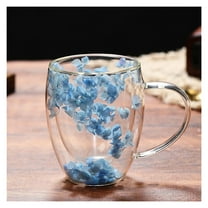 Double Glass Flower Tea Cup, Double Wall Glass Coffee Mugs, Clear Insulated Coffee Mugs with Handle