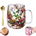 thumbnail image 1 of Double Glass Flower Tea Cup, Insulated Glass Coffee Cups with Handles,Clear Dried Flower Tea Mug for Hot Beverages, 1 of 10
