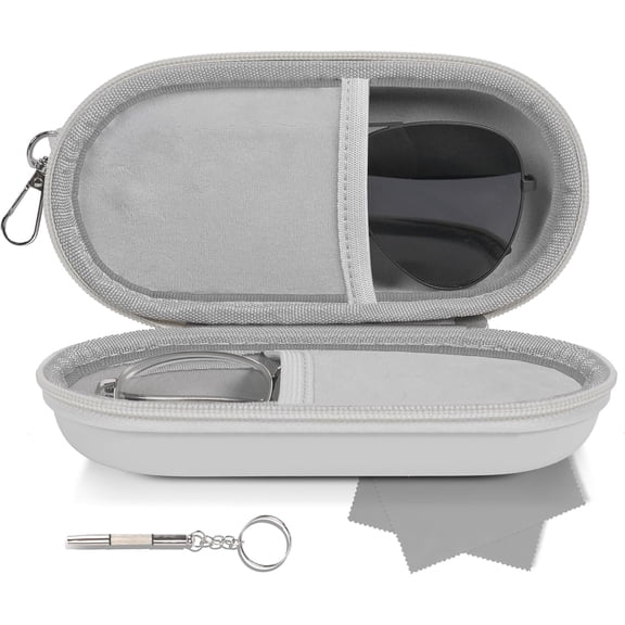 Double Glasses Case,Dual Eyeglasses & Sunglasses Organizer with Clip Zipper Closure for Travel 2 Pairs Storage Box