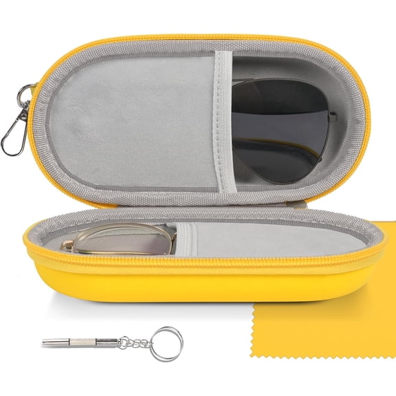 Double Glasses Case,Dual Eyeglasses & Sunglasses Organizer with Clip Zipper Closure for Travel 2 Pairs Storage Box