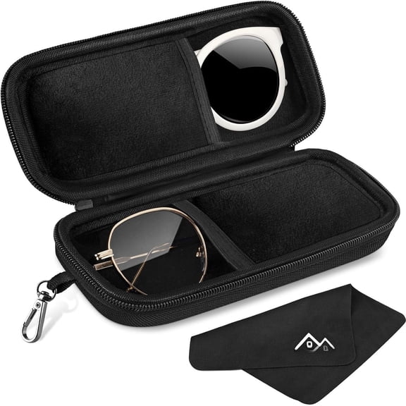 Double Glasses Case Hard Shell, Sunglasses Organizer w/Zipper, Shockproof Travel Eyewear Storage Case for