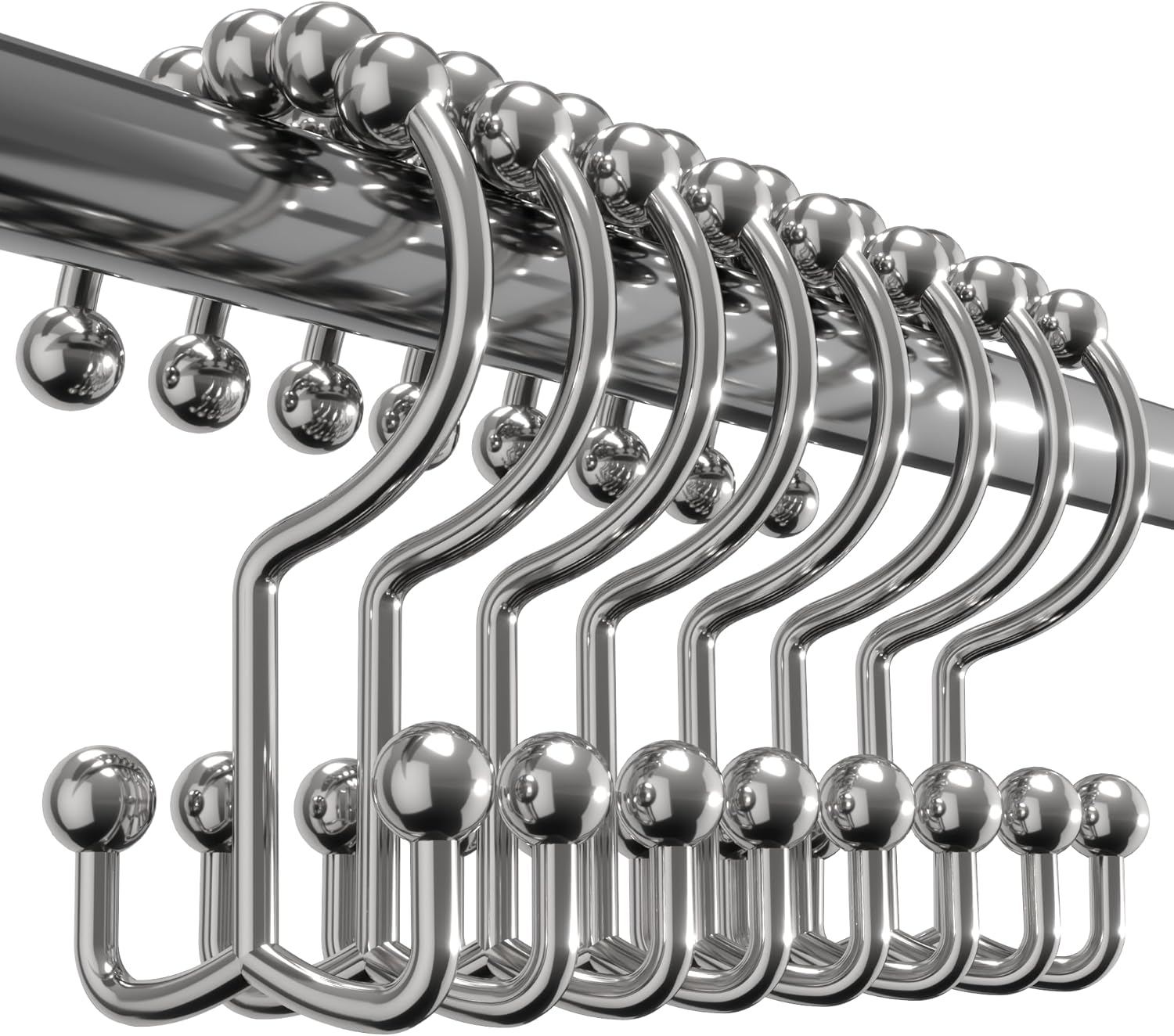 Double Glide Roller Shower Curtain Hooks, Double Sided Rings, Rust Proof Shower Curtain Hooks, Chrome