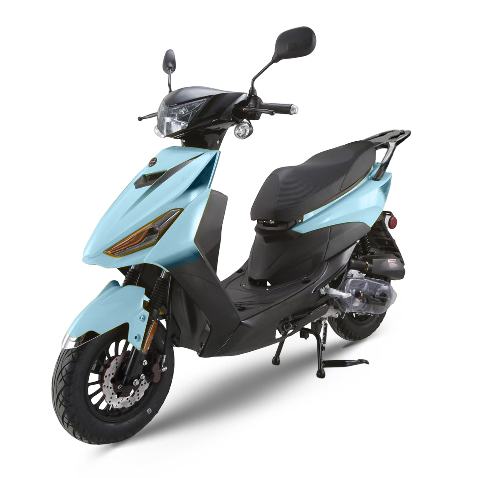 Double Global 200cc Gas Moped Motorcycle, 4 Stroke Adult Moped with 10" Aluminum Wheels , LCD Speedometer and LED Light