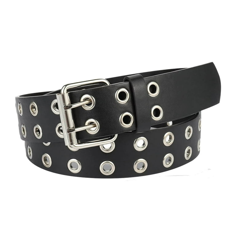Double Grommet Wide Studded Belt,43in PU Leather Punk Belt for