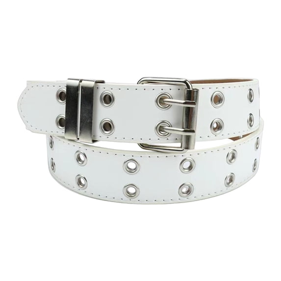 Double Grommet Belt for Men Women, PU Leather Double Hole Needle Buckle Belt, Adjustable Punk Style Waist Belt for Jeans Pants