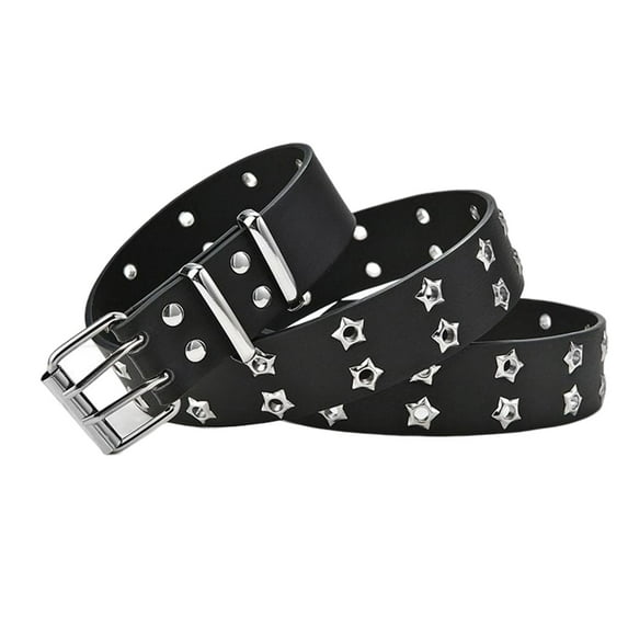 Double Grommet Belt Wide Belt Punk Waist Belt for Pants Black